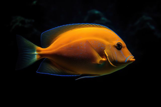 Orange tropical fish with spots in sea, created using generative ai technology. Fish, animals and nature concept, digitally generated image.