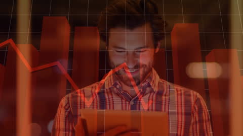 Businessman Analyzing Financial Graphs on Tablet
