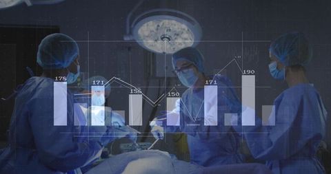 Surgical Team in Operation Room with Performance Chart Overlay