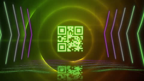 Neon QR Code with Vibrant Circles and Lines