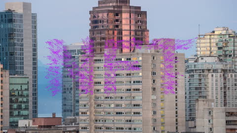 Creative NFT Animation Overlay on Modern Cityscape