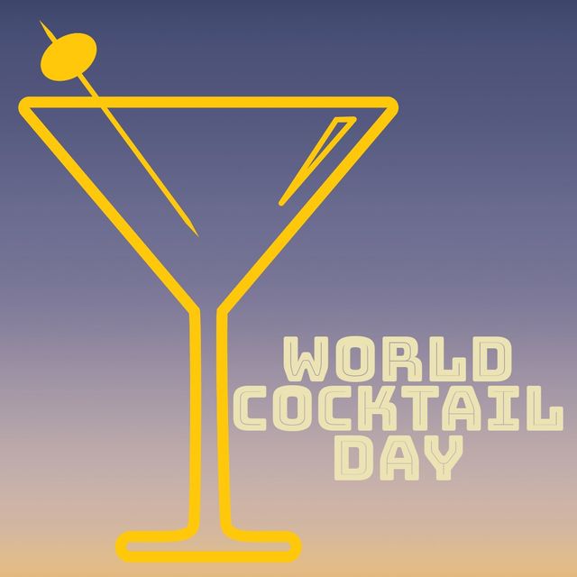 World cocktail day text banner and cocktail icon against blue gradient background. world cocktail day awareness concept