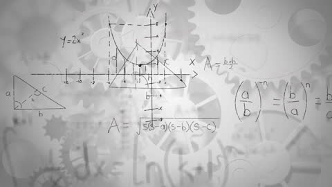 Abstract Mathematics Equations and Geometric Figures on Gear Background