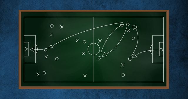 Strategic Football Game Plan on Chalkboard Over Blue Background - Download Free Stock Images Pikwizard.com