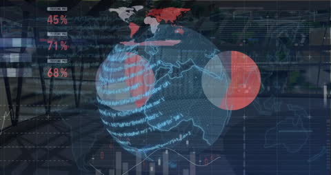 Digital Financial Data Animation Over Global Map Background