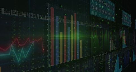 Financial Data Dashboard with Multi-Color Bar and Line Graphs