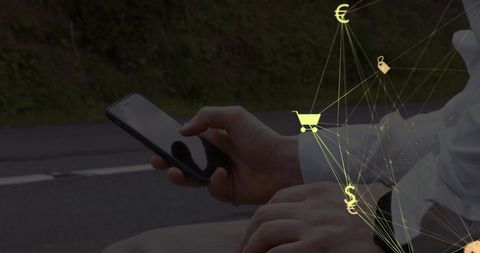 businessman holding smartphone with digital connectivity graphics - Download Free Stock Images Pikwizard.com