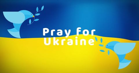Pray for Ukraine with Doves and Ukrainian Flag Concept