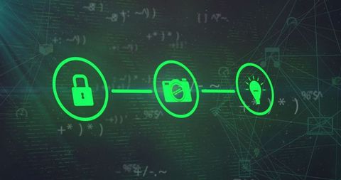 Cybersecurity Concept with Padlock, Camera, Lightbulb on Digital Network - Download Free Stock Images Pikwizard.com