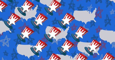 Patriotic american hats and maps background