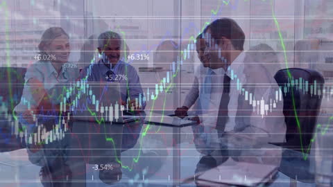 Business Team Discussing Graphs in Modern Office Environment