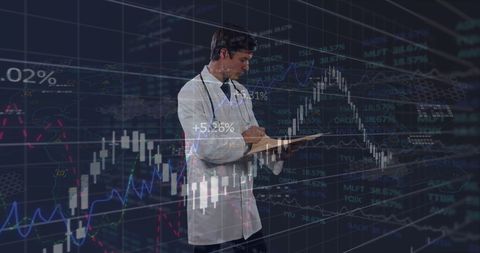 Doctor Analyzing Data Overlaid with Financial Charts - Download Free Stock Images Pikwizard.com