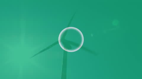 Wind Turbine With Renewable Energy Symbol on Green Background
