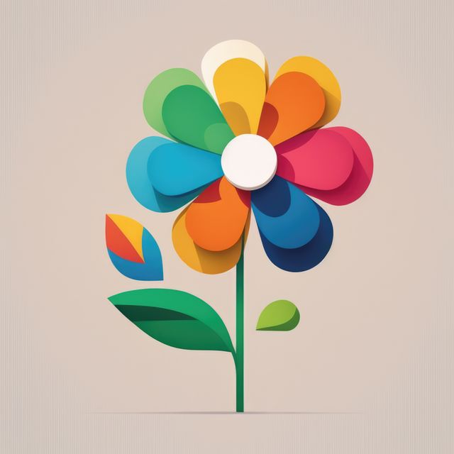 Flower with colourful petals on gray background, created using generative ai technology. Retro, nature and flower concept.