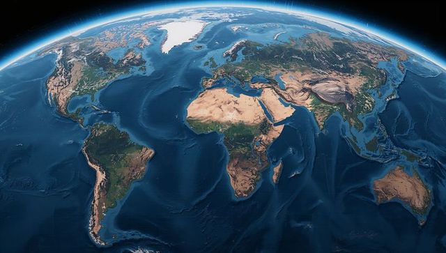 Planet Earth rotating in orbit revealing Africa Sahara Himalayas oceans and atmosphere