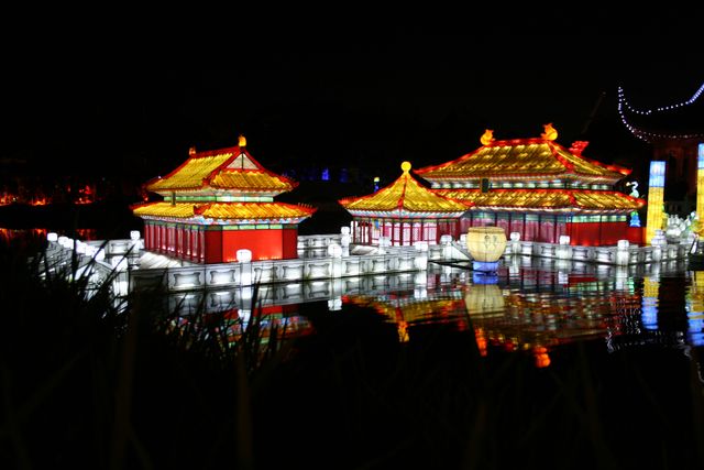 Illuminated Traditional Chinese Architecture at Night Festival - Download Free Stock Images Pikwizard.com