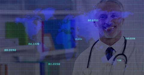 caucasian male doctor with global financial interface overlay - Download Free Stock Images Pikwizard.com