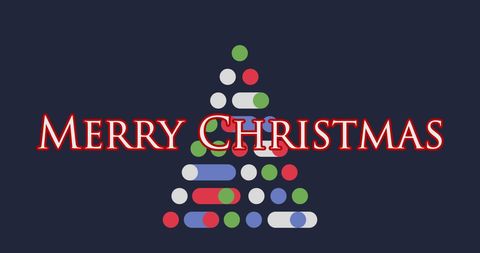 Digital merry christmas greeting with tree of colorful circles