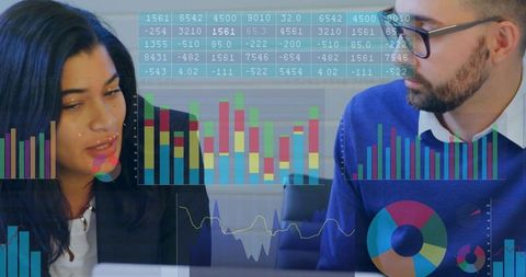 Business professionals analyzing market trends with positive charts