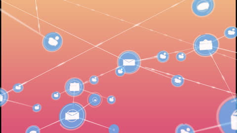 Communication Network Digital Icons Over Peach Background