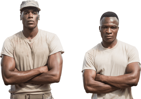 Transparent Portrait of Two Determined Military Men with Crossed Arms