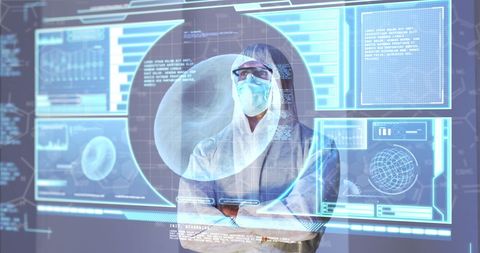 Scientist Analyzing Data on Futuristic Digital Interface