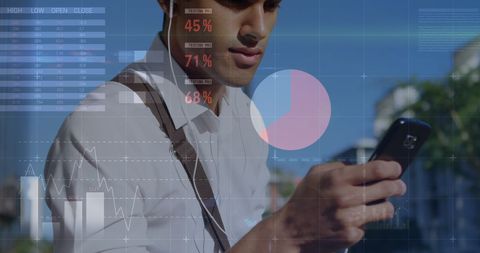 Businessman Using Smartphone with Superimposed Financial Graphs - Download Free Stock Images Pikwizard.com