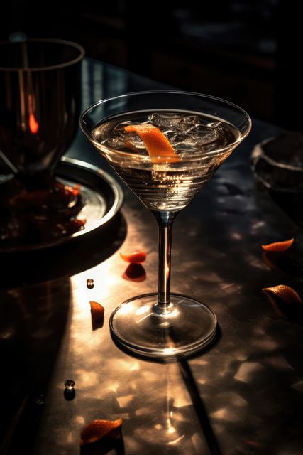 Sophisticated Martini Glass on Dimly Lit Bar Table - Download Free Stock Images Pikwizard.com