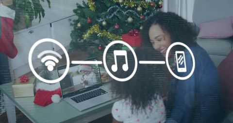 Mother and Daughter Enjoying Virtual Christmas Celebrations