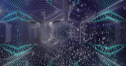 Digital Human Head with Binary Code and Abstract Shapes - Download Free Stock Images Pikwizard.com