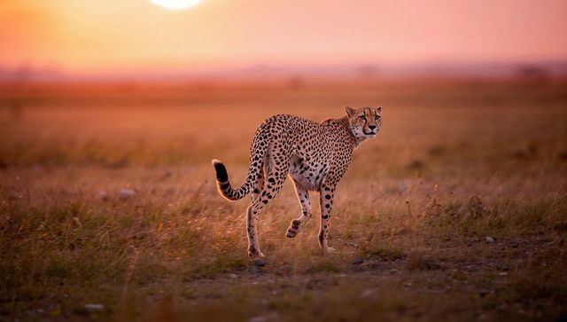 Majestic cheetah at sunset on african savanna