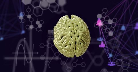 Digital brain with network connections and data visualization concept