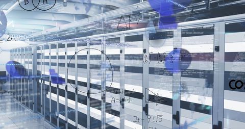 Mathematical Equations Overlaid on Modern Server Room Technology - Download Free Stock Images Pikwizard.com