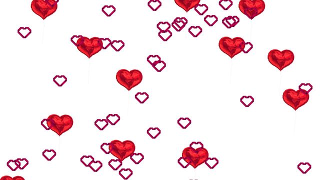 Vibrant hearts and outlines floating on white background. Ideal for social media posts, digital designs, Valentine's Day artwork, greeting cards, and any project emphasizing love or affection.