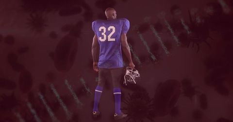 American Football Player with Digital Cells Background