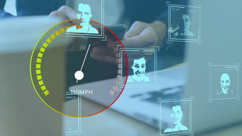 Businessman Using Smartphone with Digital Interface and Avatar Icons