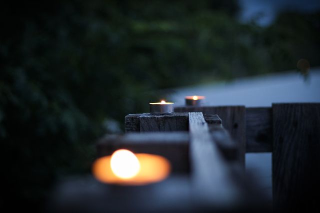 Candlelit Evening Tranquility Outdoors Wooden Surface - Download Free Stock Photos Pikwizard.com