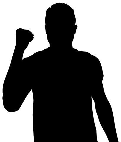 Silhouette of sportsman raising hand on transparent background