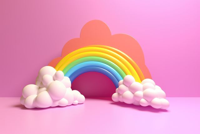 Colorful rainbow with white clouds on pink background created using generative ai technology - Download Free Stock Photos Pikwizard.com