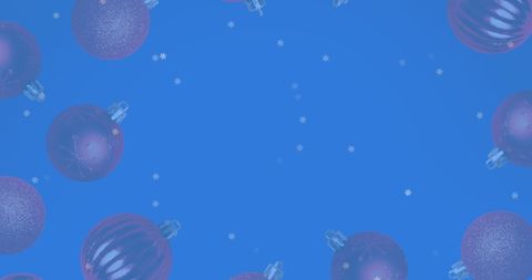 Festive Christmas Baubles with Falling Snow on Blue Background