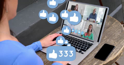 Animated Social Media Icons During Video Call on Laptop