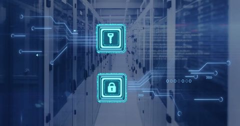 Digital Cybersecurity Locks and circuit in Modern Data Center - Download Free Stock Images Pikwizard.com