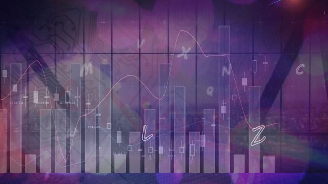 This visually appealing concept video features the English alphabet characters blending with digital graphs and charts, set against a dark background with colorful bokeh lighting. Ideal for illustrating the intersection of language and data processing, the bright spotlights add a vibrant touch to the overall theme of information analysis. Suitable for use in presentations, educational content on data visualization, and technology-themed projects.