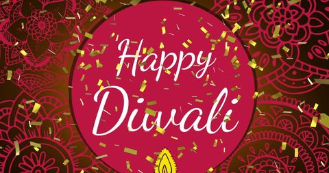 Happy Diwali Celebration with Gold Confetti on Festive Red Background - Download Free Stock Images Pikwizard.com
