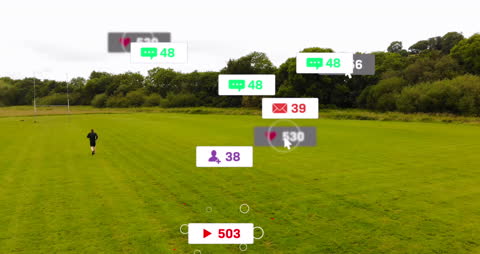 Digital Graphic Overlay with Social Media Interface on Sports Field