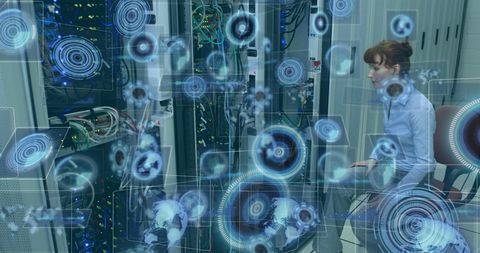 Digital Analysis Scene with Holographic Interfaces in Data Center - Download Free Stock Images Pikwizard.com