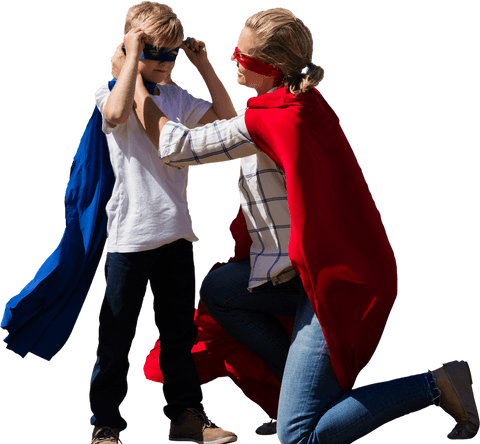 woman helping son wear superhero costume transparent background - Download Free Stock Videos Pikwizard.com