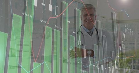 Senior Doctor Analyzing Healthcare Financial Data in Clinic Office