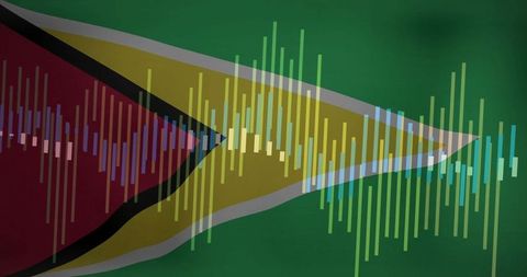 Abstract guyana flag with vivid digital equalizer