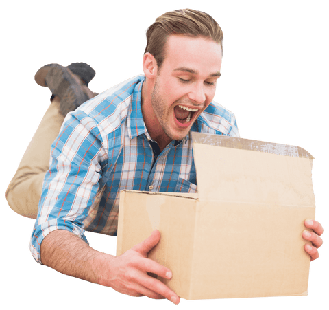 excited man unboxing cardboard package transparent background - Download Free Stock Videos Pikwizard.com